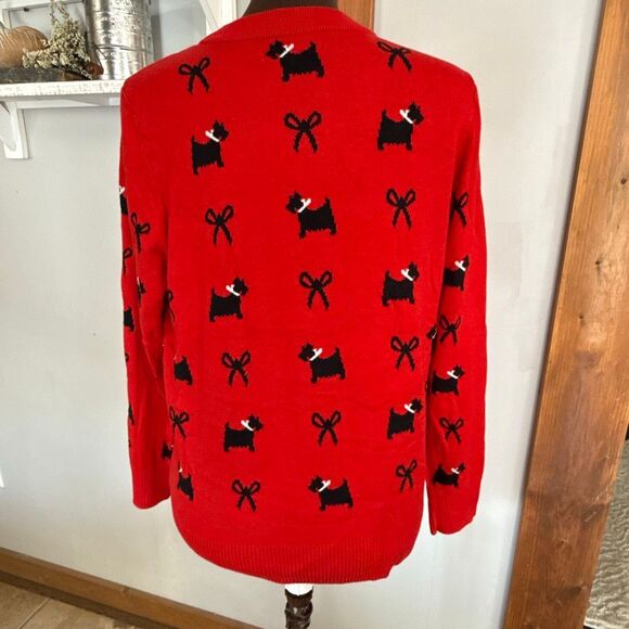 Karen Scott Scottie dog sweater womens size xl red black bows novelty print soft - Picture 5 of 11